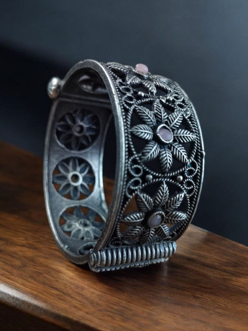 Traditional Oxidized Unique Flower Design Bangle | Silver Replica Ethnic Jewelry for Women - Image 11