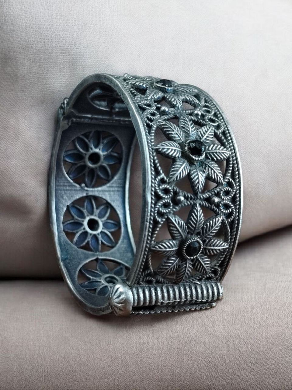 Traditional Oxidized Unique Flower Design Bangle | Silver Replica Ethnic Jewelry for Women - Image 12