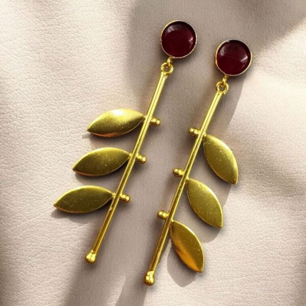 Stylish Western Look alike Leaf Earrings | Gold Plated with Monalisa Stone Beautiful Jewelry - "Red"