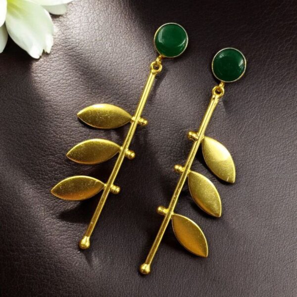 Stylish Western Look alike Leaf Earrings | Gold Plated with Monalisa Stone Beautiful Jewelry - "Green"