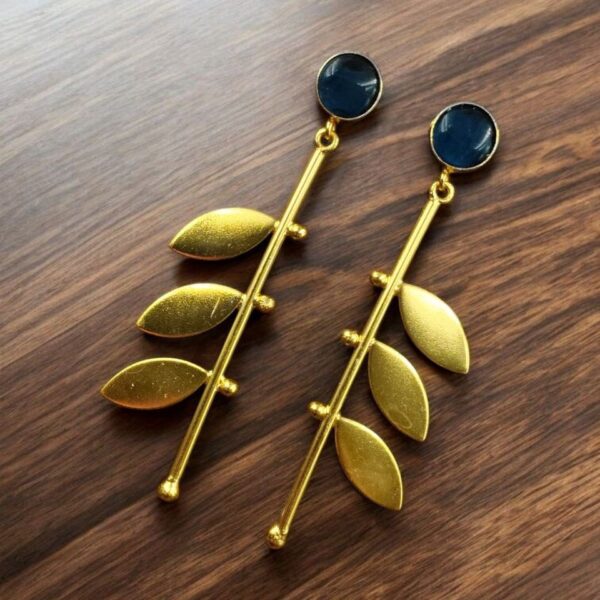 Stylish Western Look alike Leaf Earrings | Gold Plated with Monalisa Stone Beautiful Jewelry - "Blue"