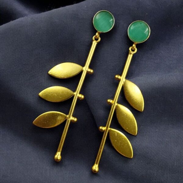 Stylish Western Look alike Leaf Earrings | Gold Plated with Monalisa Stone Beautiful Jewelry - "Mint"