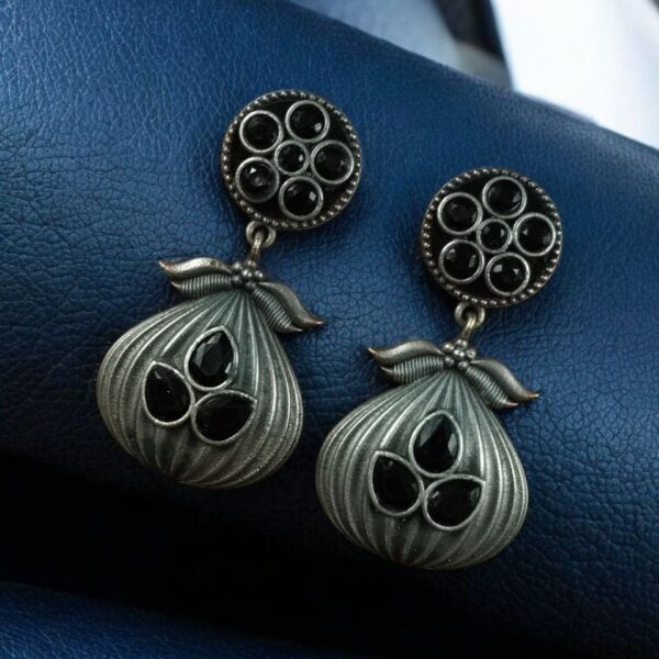 Oxidized Silver Plated Dangler Earrings | Unique Design Western Look Jewelry For Girls - "Black"