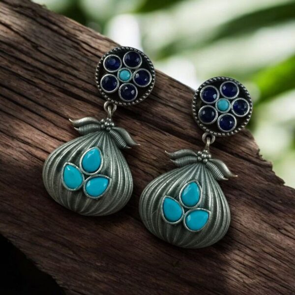 Oxidized Silver Plated Dangler Earrings | Unique Design Western Look Jewelry For Girls - "Aqua-Blue"
