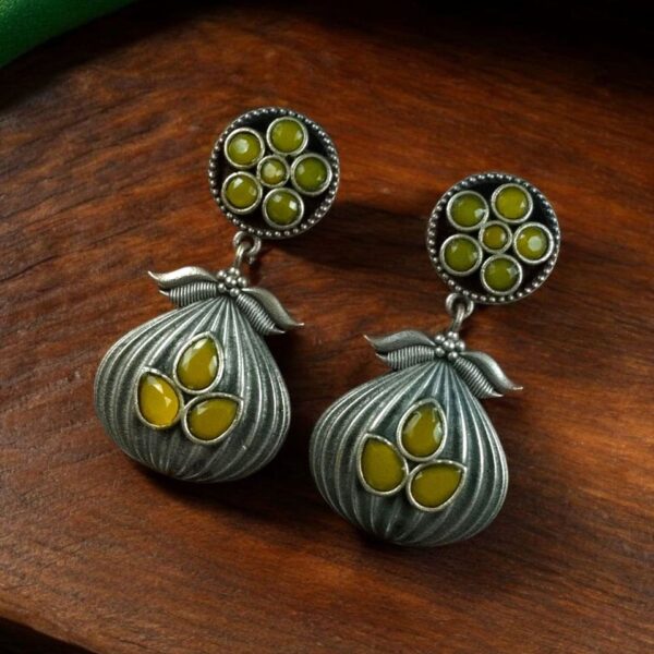 Oxidized Silver Plated Dangler Earrings | Unique Design Western Look Jewelry For Girls - "Yellow"