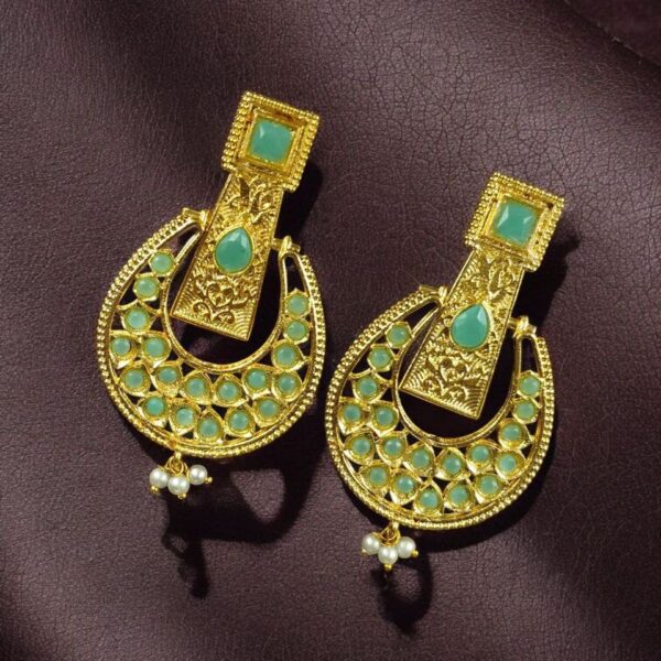 Gold Plated Western Look Earrings | Pearl & Stone Work Unique & Ethnic Jewelry For Women - "Mint"
