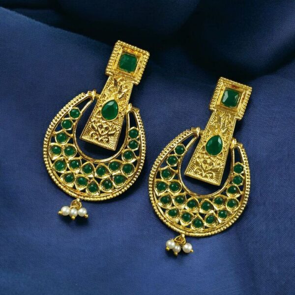 Gold Plated Western Look Earrings | Pearl & Stone Work Unique & Ethnic Jewelry For Women - "Green"