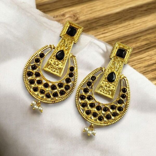 Gold Plated Western Look Earrings | Pearl & Stone Work Unique & Ethnic Jewelry For Women - "Black"