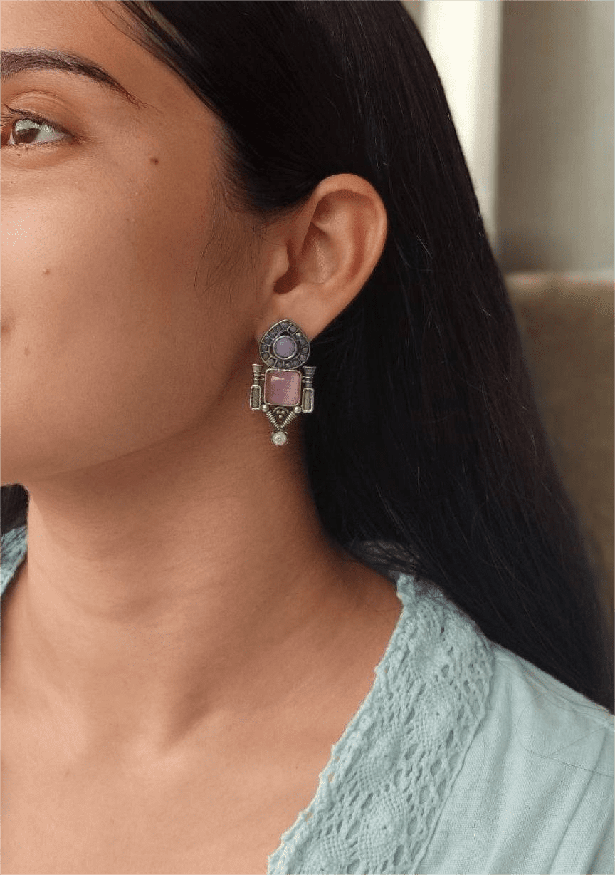 Fashionable Western Look Earrings | Unique Design Pearl & Monalisa Stone Jewelry for Women