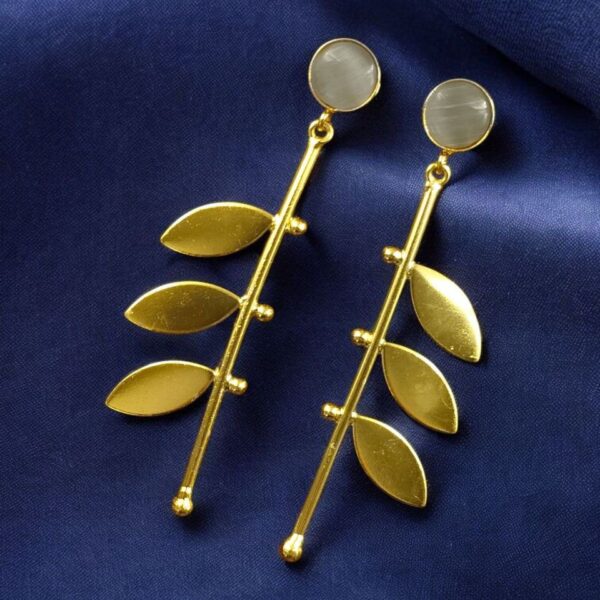 Stylish Western Look alike Leaf Earrings | Gold Plated with Monalisa Stone Beautiful Jewelry - "Grey"