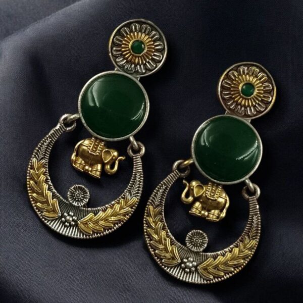 Handmade Two-Tone Earrings | Traditional Ethnic Elephant Dangler Perfect Jewelry for Women - "Green"