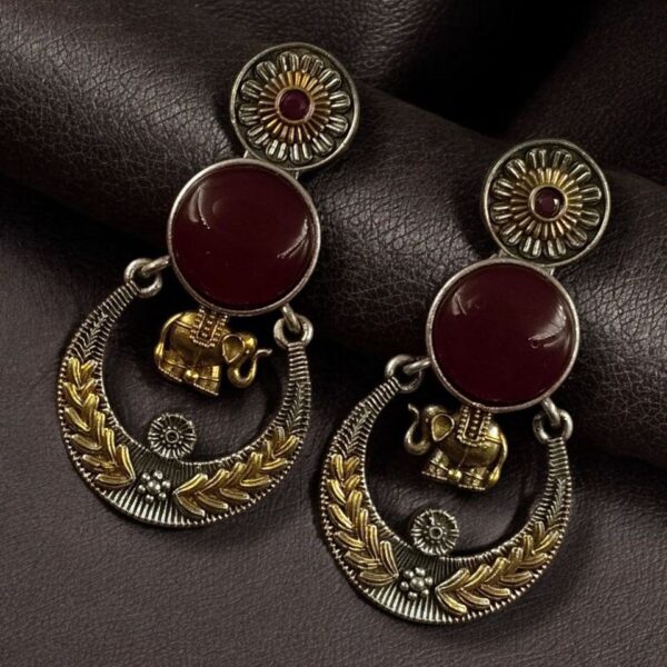 Handmade Two-Tone Earrings | Traditional Ethnic Elephant Dangler Perfect Jewelry for Women - "Red"
