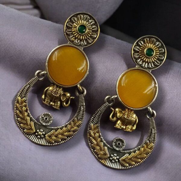 Handmade Two-Tone Earrings | Traditional Ethnic Elephant Dangler Perfect Jewelry for Women - "Green-Yellow"