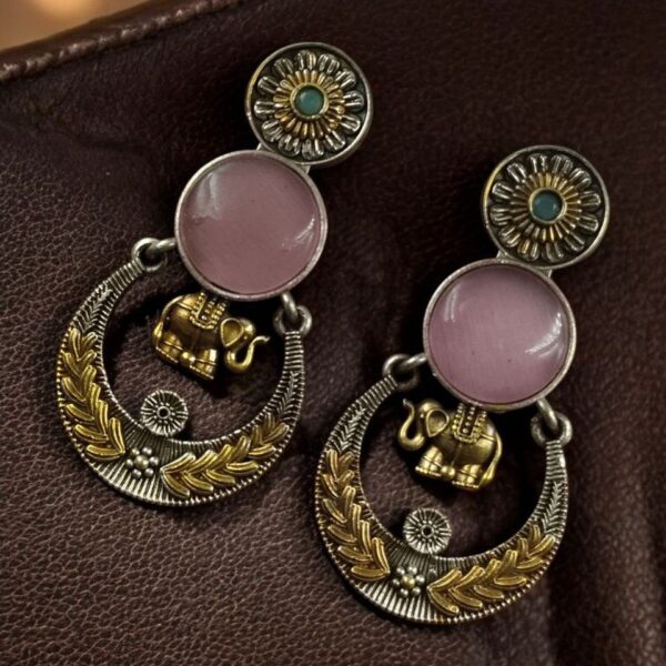 Handmade Two-Tone Earrings | Traditional Ethnic Elephant Dangler Perfect Jewelry for Women - "Mint-Baby Pink"