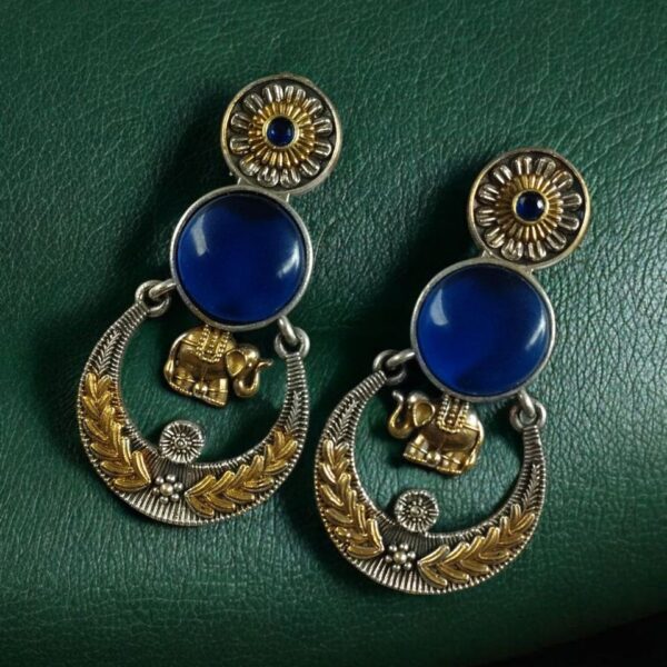 Handmade Two-Tone Earrings | Traditional Ethnic Elephant Dangler Perfect Jewelry for Women - "Blue"