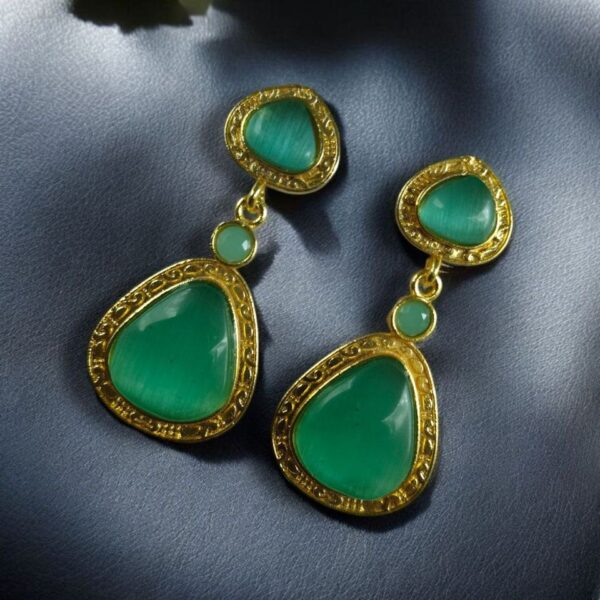 Gold Plated Dangler Earrings with Monalisa Stone ? Unique Designer Jewelry for Women - "Mint"