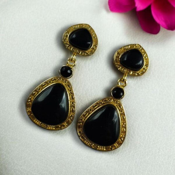 Gold Plated Dangler Earrings with Monalisa Stone ? Unique Designer Jewelry for Women - "Black"