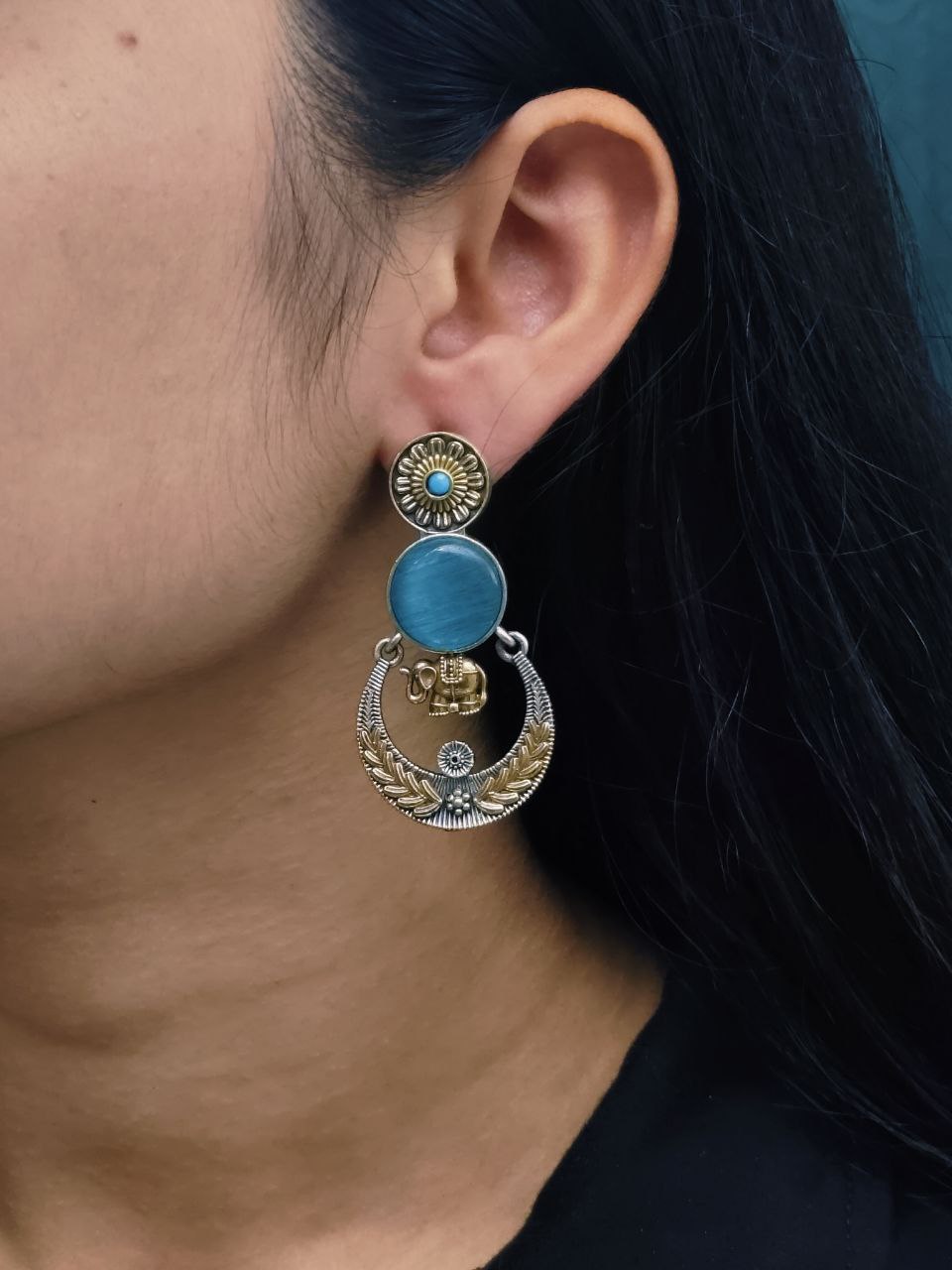 Handmade Two-Tone Earrings | Traditional Ethnic Elephant Dangler Perfect Jewelry for Women