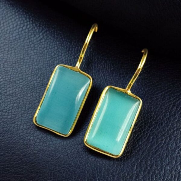 Handmade Gold Plated Geometric Hook Earrings with Monalisa Stone for Best Casual Outfits - "Aqua"