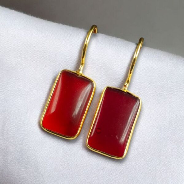 Handmade Gold Plated Geometric Hook Earrings with Monalisa Stone for Best Casual Outfits - "Red"