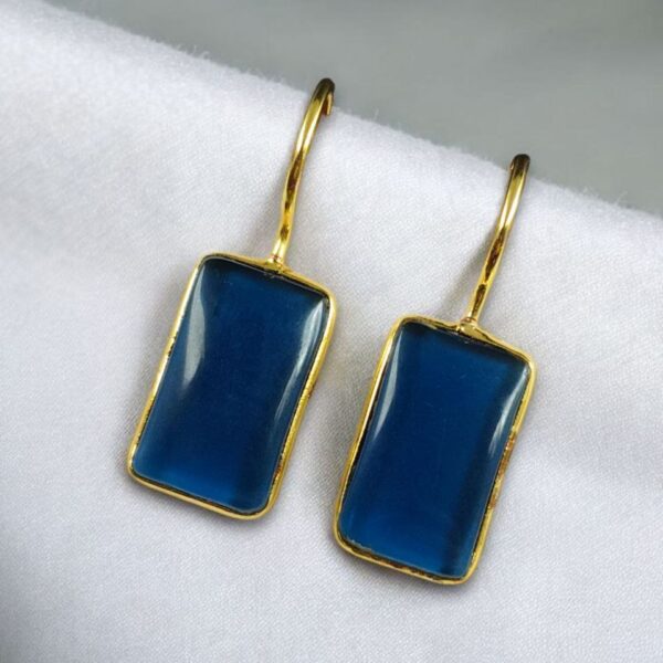 Handmade Gold Plated Geometric Hook Earrings with Monalisa Stone for Best Casual Outfits - "Blue"