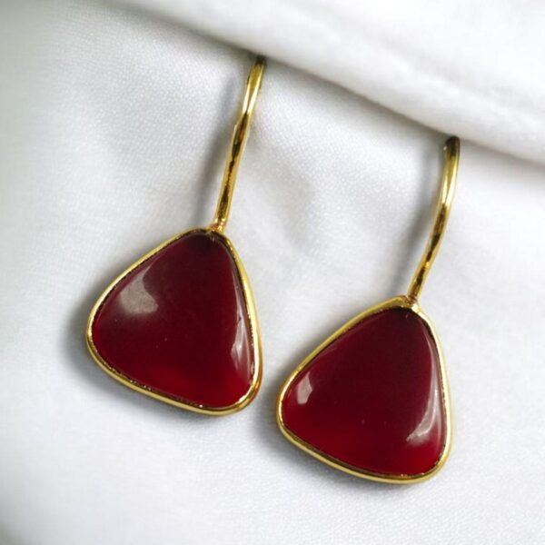 Lightweight Gold Plated Triangle Hook Earrings with Monalisa Stone Amazing Jewelry for Girls - "Red"