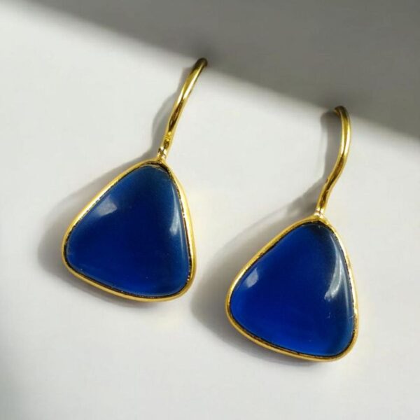 Lightweight Gold Plated Triangle Hook Earrings with Monalisa Stone Amazing Jewelry for Girls - "Blue"