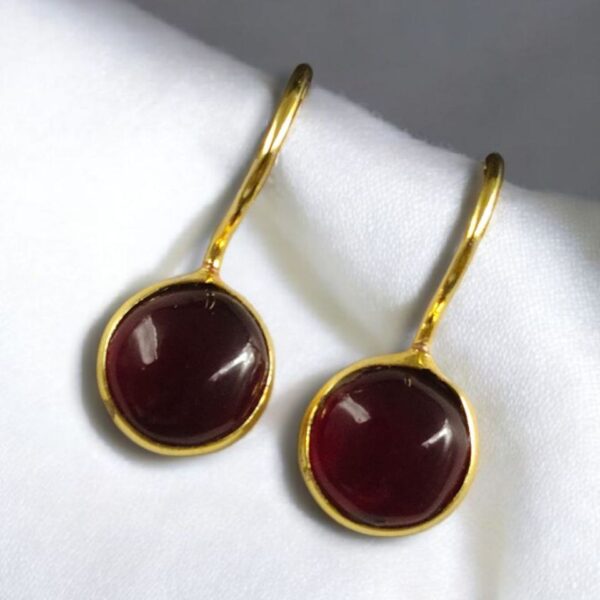 Gold Plated Circle Dangler Hook Earrings with Stone ? Stylish & Perfect For Casual Wear Jewelry - "Red"