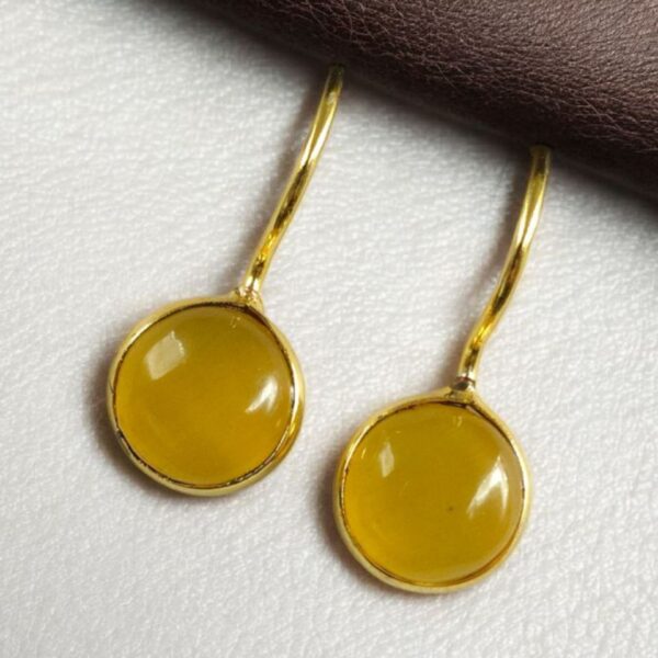 Gold Plated Circle Dangler Hook Earrings with Stone ? Stylish & Perfect For Casual Wear Jewelry - "Yellow"