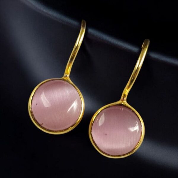Gold Plated Circle Dangler Hook Earrings with Stone ? Stylish & Perfect For Casual Wear Jewelry - ""Baby Pink"
