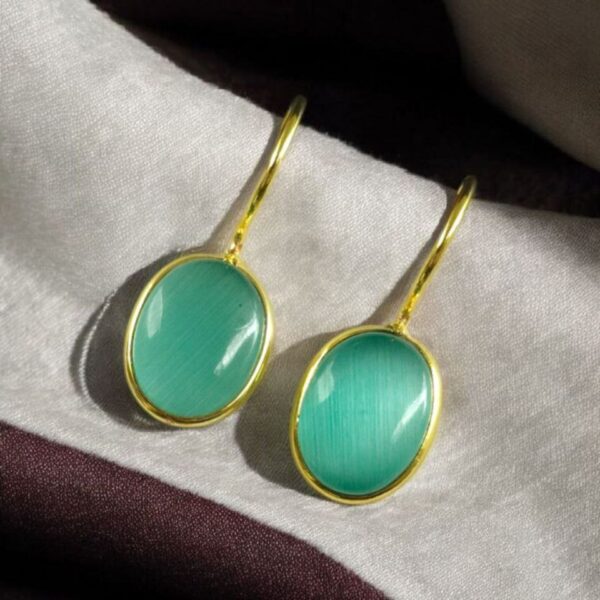 Lightweight Geometric Stone Hook Earrings ? Gold Plated Best Design for Daily Use - "Mint"