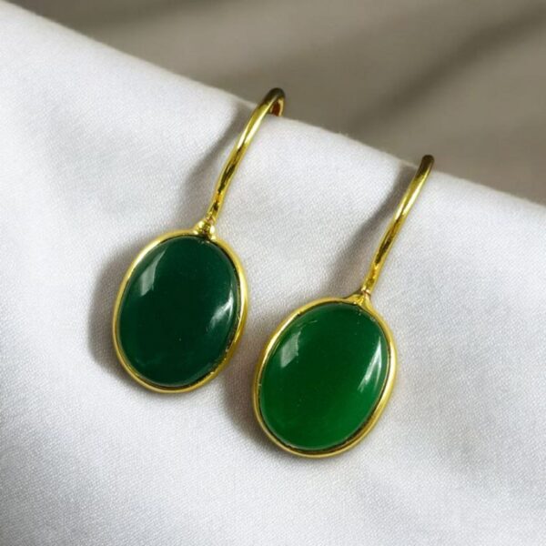 Lightweight Geometric Stone Hook Earrings ? Gold Plated Best Design for Daily Use - "Green"
