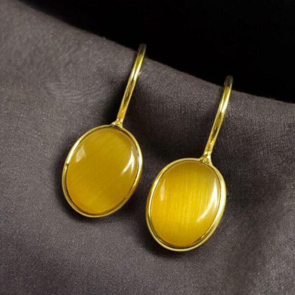 Lightweight Geometric Stone Hook Earrings ? Gold Plated Best Design for Daily Use - "Yellow"
