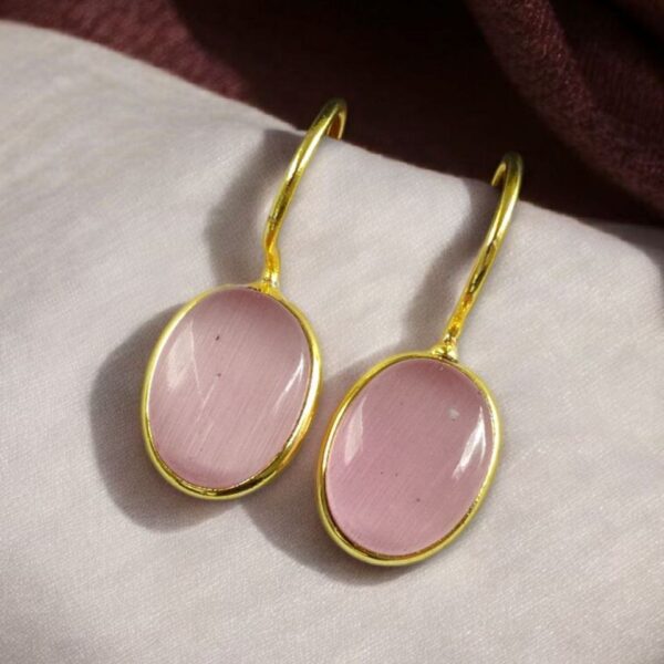 Lightweight Geometric Stone Hook Earrings ? Gold Plated Best Design for Daily Use - "Baby Pink"