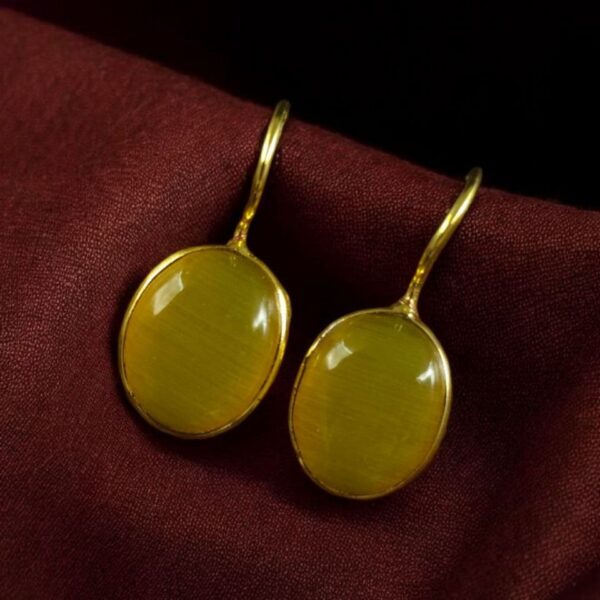 Stylish Handmade Gold Plated Earrings with Monalisa Stone ? Best Hook Design for Everyday Use - "Yellow"