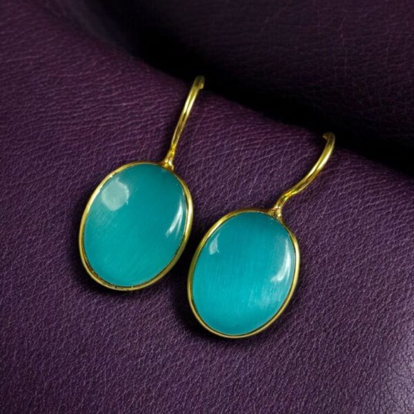 Stylish Handmade Gold Plated Earrings with Monalisa Stone ? Best Hook Design for Everyday Use - "Aqua"