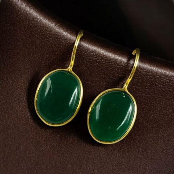 Stylish Handmade Gold Plated Earrings with Monalisa Stone ? Best Hook Design for Everyday Use - "Green"