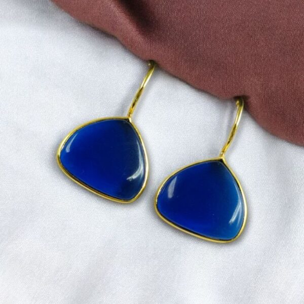 Affordable Triangle Shape Earrings ? Gold Plated Design for Everyday Casual Wear - "Blue"