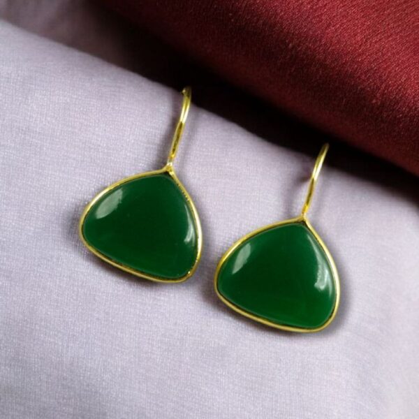 Affordable Triangle Shape Earrings ? Gold Plated Design for Everyday Casual Wear - "Green"