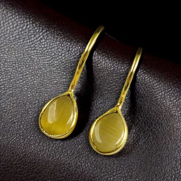 Premium Gold Plated Drop Shape Earrings | Stone Work Hook Dangler Best Gift for Girls - "Yellow"