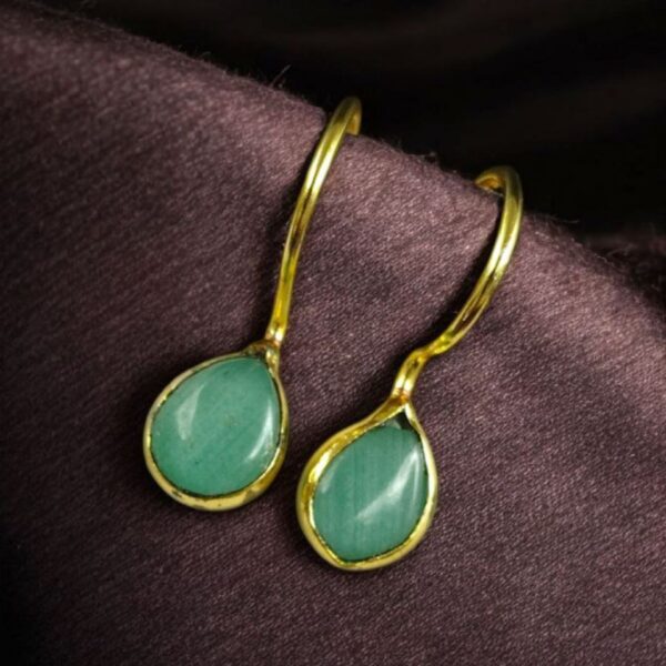 Premium Gold Plated Drop Shape Earrings | Stone Work Hook Dangler Best Gift for Girls - "Mint"