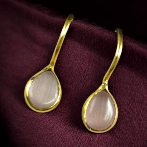 Premium Gold Plated Drop Shape Earrings | Stone Work Hook Dangler Best Gift for Girls - "Baby Pink"