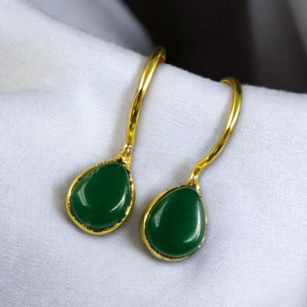 Premium Gold Plated Drop Shape Earrings | Stone Work Hook Dangler Best Gift for Girls - "Green"