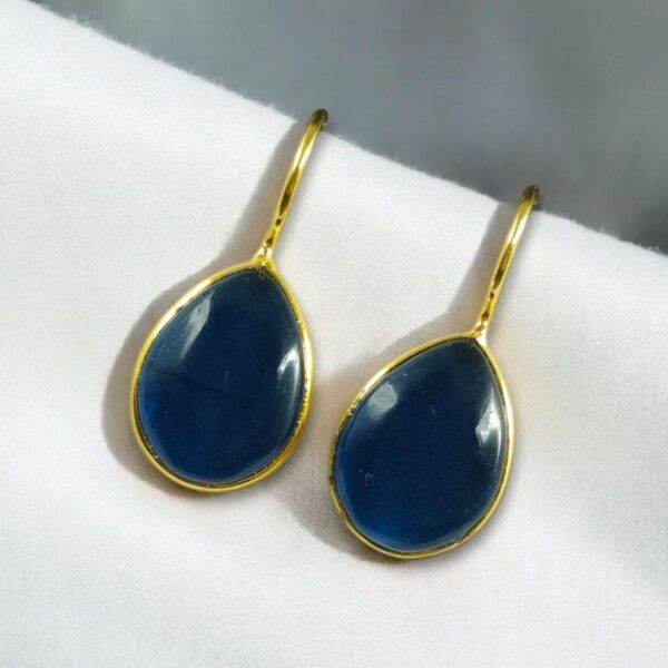 Ethnic Dangler Drop Shape Earrings | Gold Plated Hook Style Best Jewelry - "Blue"