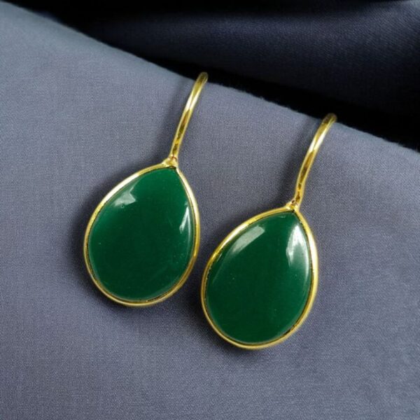 Ethnic Dangler Drop Shape Earrings | Gold Plated Hook Style Best Jewelry - "Green"