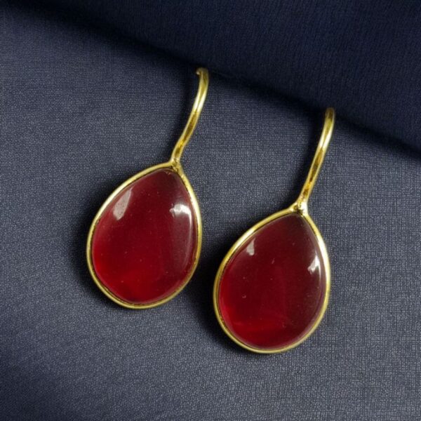 Ethnic Dangler Drop Shape Earrings | Gold Plated Hook Style Best Jewelry - "Red"