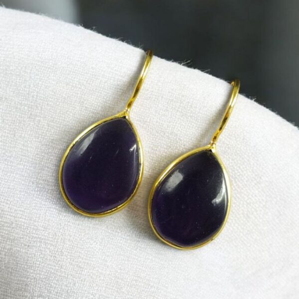 Ethnic Dangler Drop Shape Earrings | Gold Plated Hook Style Best Jewelry - "Amethyst"