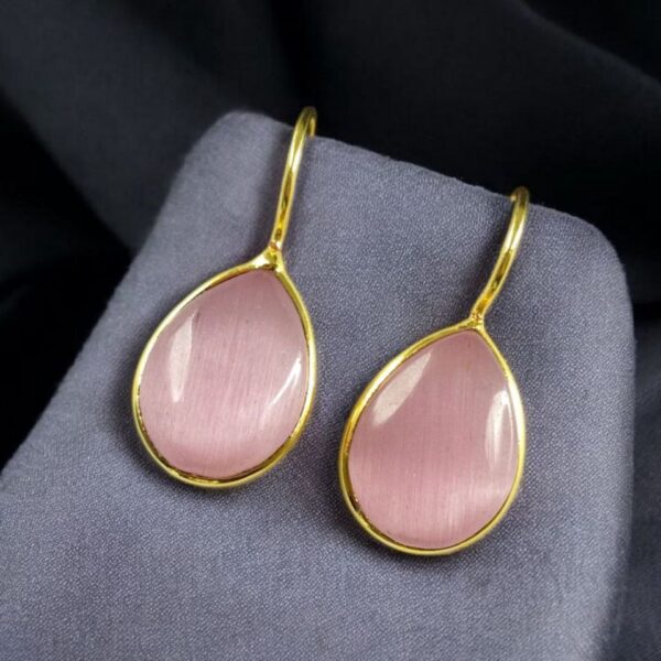 Ethnic Dangler Drop Shape Earrings | Gold Plated Hook Style Best Jewelry - "Baby Pink"