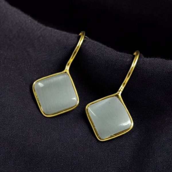 Traditional Unique Dangler Earrings | Gold Plated Hook Style Design - "Grey"