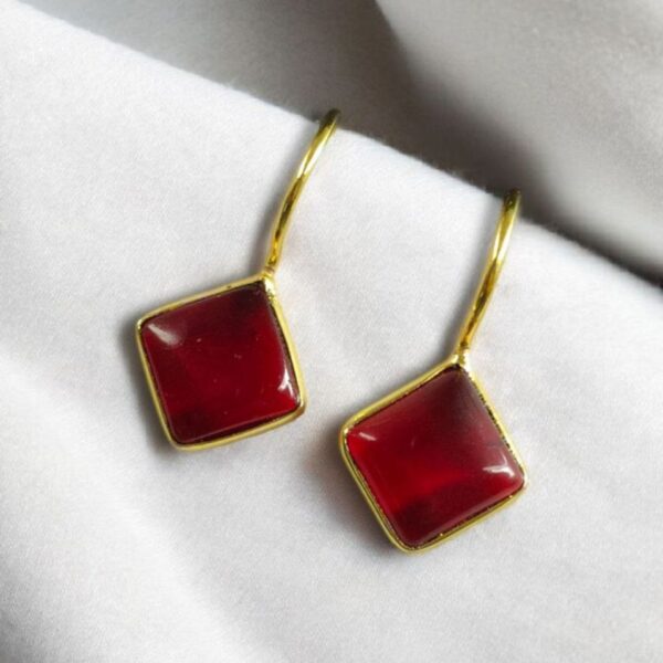 Traditional Unique Dangler Earrings | Gold Plated Hook Style Design - "Red"